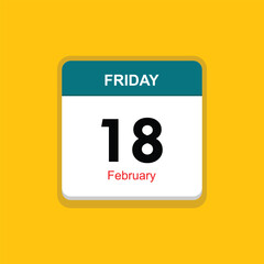 february 18 friday icon with yellow background, calender icon