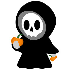 Lovely Baby Grim Reaper Kawaii Chibi Cartoon Style. Design Illustration Element for Decoration or Ornament in Artwork or Halloween Festival