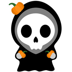 Adorable Baby Grim Reaper Kawaii Chibi Cartoon Style. Design Illustration Element for Decoration or Ornament in Artwork or Halloween Festival