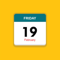 february 19 friday icon with yellow background, calender icon