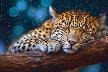 Fototapeta na wymiar a leopard was sleeping in a tree