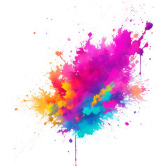 Colorful ink splash and paint splatter powder festival explosion burst isolated white background