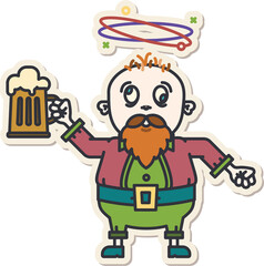Digital png illustration of drunk man holding glass of beer on transparent background