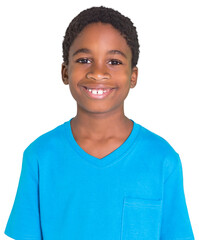 Digital png photo of happy african american boy looking on camera on transparent background