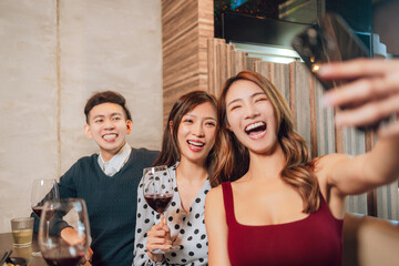 Group Of Friends Taking Selfie During Lunch at restaurant