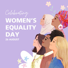 Fototapeta na wymiar Women's Equality Day in United States. Female holiday, celebrated annually in August 26. Women right history month. Feminism concept. Poster, greeting card, banner and background. Vector illustration