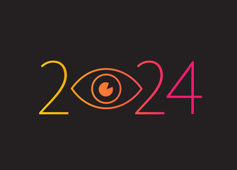 Happy new year 2024. 2024 with vision eye icon 
