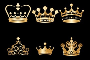 King,Queen, Prince and Princess - set of couple family design. White text and gold crown isolated on black background. For printable souvenir: t-shirt, pillow, mug, cup. Royal silhouette, GenerativeAI