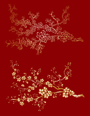 Free hand Sakura flower vector set, Beautiful line art Peach blossom isolate on white background.Cherry blossom illustration set.Element for weding card or printing on backdrop. 