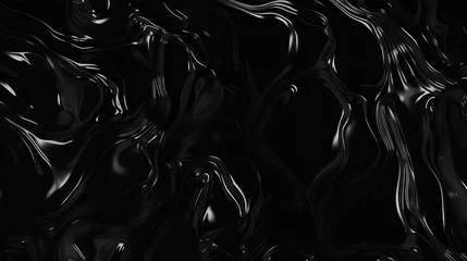 Fotobehang 4k deep black liquid abstract background. Dark fluid water surface. Acrylic elegant cover. 3d creative dynamic poster. Black Friday Sale BG. Luxury premium. Marble wave, Generative AI © Raool