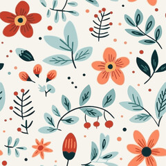 Floral leaf handdrawn doodle seamless pattern