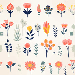 Floral leaf handdrawn doodle seamless pattern