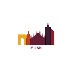 Fototapeta premium Italy Milan cityscape skyline capital city panorama vector flat modern logo icon. Lombardy region emblem idea with landmarks and building silhouettes