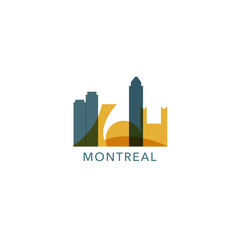 Fototapeta premium Canada Montreal cityscape skyline city panorama vector flat modern logo icon. Canadian Quebec province emblem idea with landmarks and building silhouettes