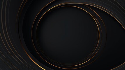 Amazing dark abstract luxury background with circles. Diagonal golden lines on black grey gradient. 3d round ring minimal BG. Premium minimal animated, Generative AI