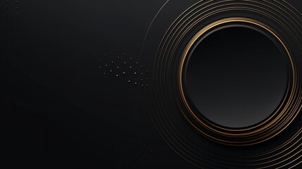 Amazing dark abstract luxury background with circles. Diagonal golden lines on black grey gradient. 3d round ring minimal BG. Premium minimal animated, Generative AI