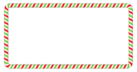 Horizontal frame made of red and green candy cane isolated on transparent background