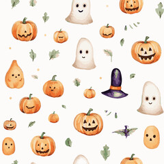 Halloween watercolor seamless pattern
