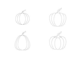 Pumkins Vegetable set. Doodle outline vector illustration. isolated white background.