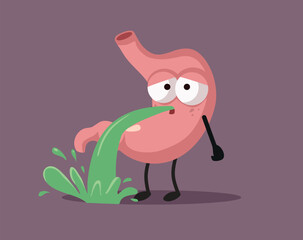 Upset Sick Stomach Vomiting feeling Nauseated Vector Cartoon Character. Food poisoning concept illustration feeling unhappy
