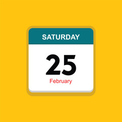 february 25 saturday icon with yellow background, calender icon
