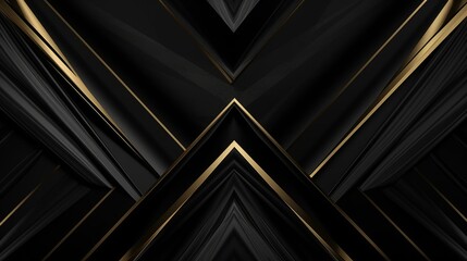 Obraz premium Amazing abstract black golden texture. 3d geometric banner premium royal color. Oil marble picture with glowing effect. Triangle striped trendy modern, Generative AI