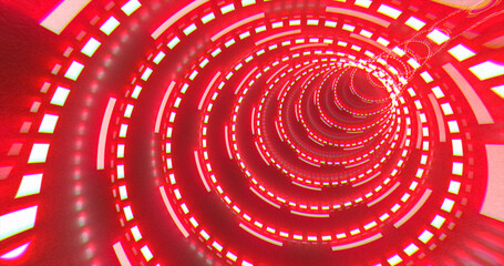 Abstract futuristic red hi-tech tunnel from energy circles and magic lines background