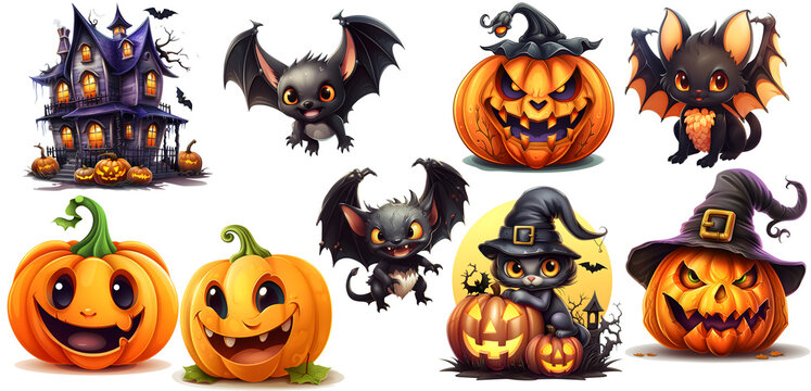 Halloween Clipart Sticker set, isolated Background PNG generated ai