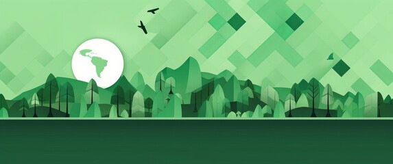 World Environment Day web template illustration with modern eco geometric nature mosaic. Green abstract geometry shape symbol background for online earth holiday or internet landing, Generative AI