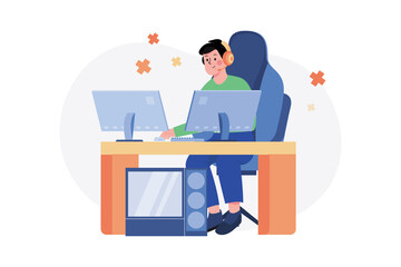 Professional computer gamer Illustration concept on white background