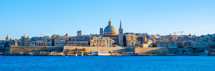 Valletta Malta city Skyline, colorful house balcony Malta Valletta, panoramic view over Valletta...