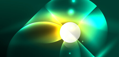 Abstract background shiny glowing neon color round elements and circles. Techno futuristic vector Illustration For Wallpaper, Banner, Background, Card, Book Illustration, landing page