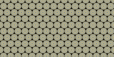 cool seamless japanese pattern with gray and gold chrysanthemum pattern in traditional japanese style on black background