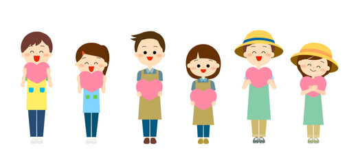 ハートを手に持つ笑顔の人々