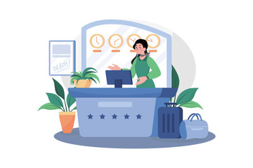 Hotel receptionist in the lobby at the front desk