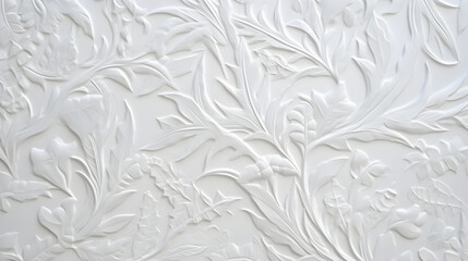 The white background with a pattern of flowers and leaves in relief.