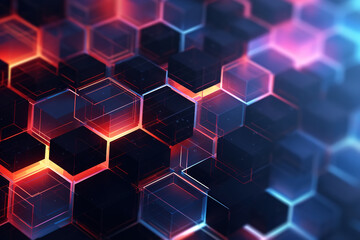 Obraz na płótnie Canvas Digital hexagon mosaic business background, neon rhombus wallpaper