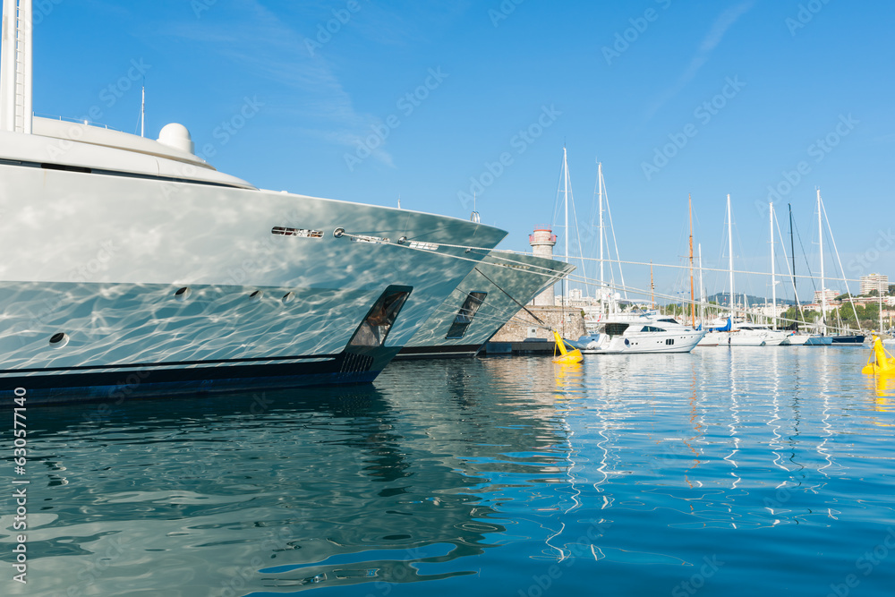 Sticker luxury pleasure boats moored in port vauban