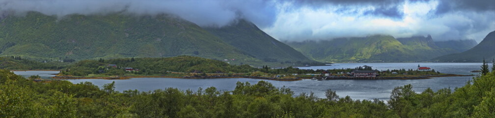 Fototapeta na wymiar Landscape at the road E10 northerly of Svolvaer on Lofoten in Nordland county, Norway, Europe 