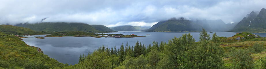 Landscape at the road E10 northerly of Svolvaer on Lofoten in Nordland county, Norway, Europe
