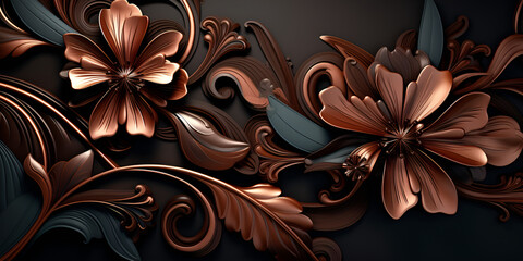 Golden and Black Elegant Leather Base Luxury Floral Damask Flowers illustration Background