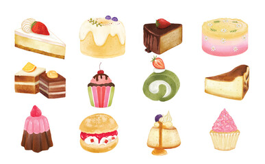 Set of Cake sweet dessert bakery watercolor