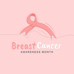 Breast cancer awareness month is celebrated in October. greeting poster design with pink ribbon and female breast shape frame. Vector illustration design