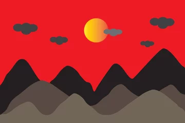 Wall murals Art illustration of landscape with the moon, clouds, and mountains. Creative abstract mountain background. 