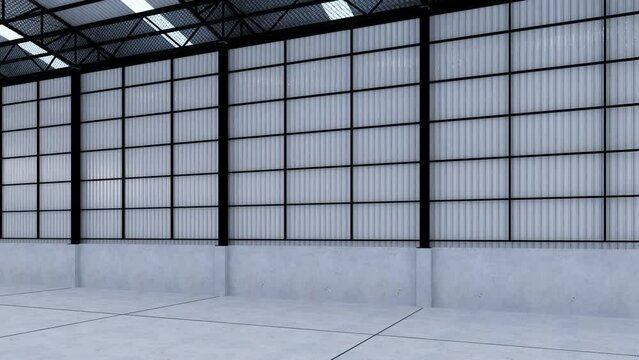 3d Rendering  Empty Warehouse space.360 degrees view.