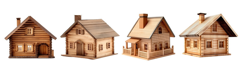 Set of wooden house illustration isolated transparent background, PNG , Generative AI