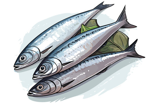 Mackerel fish vector art still life painting flat illustration