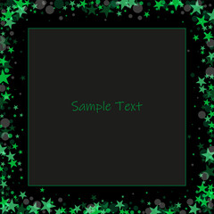 Abstract geometric background with stars and circles in the form of a square frame scattered over a black background