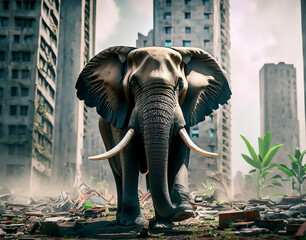 Elephant in apocalyptic city
