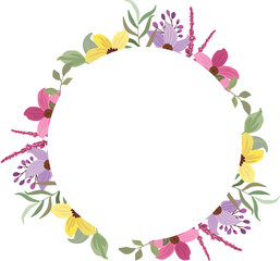 Fototapeta na wymiar Wildflower frame on white background. Colorful summer meadow flowers and leaves, botanical template for cards, invitations